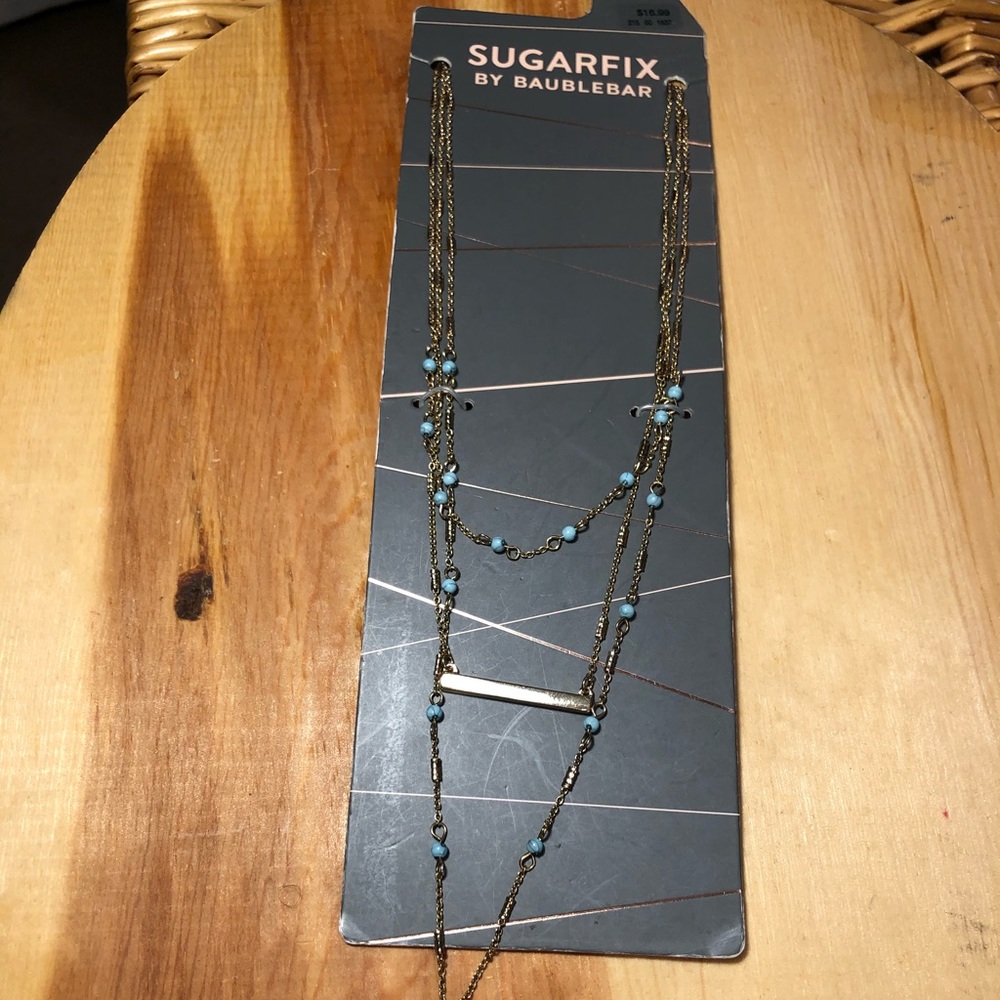 Sugarfix Baublebar Necklace Blue Beads Gold Bar